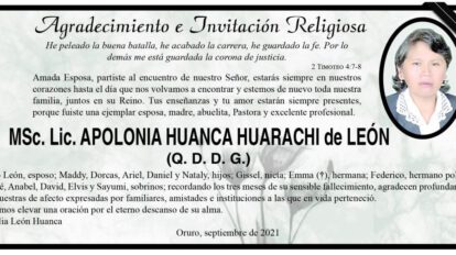 Agradecimiento e Invitación Religiosa por Apolonia Huanca Huarachi