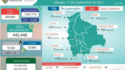 Covid-19 en Bolivia: más de 445 mil recuperados
