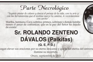 Parte Necrológico de Rolando Zenteno Dávalos