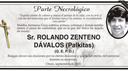 Parte Necrológico de Rolando Zenteno Dávalos