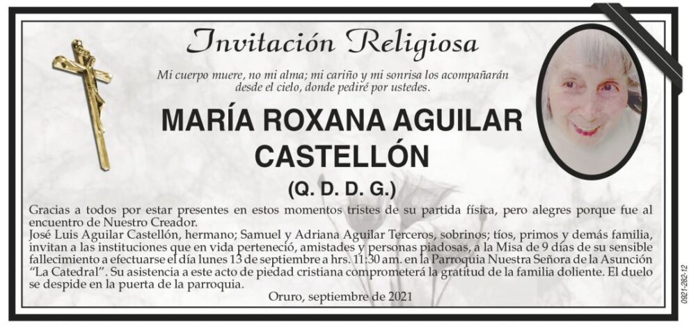 Invitación Religiosa: María Roxana Aguilar Castellón