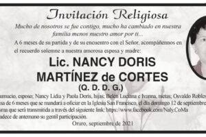 Lic. Nancy Doris Martínez de Cortes - Invitación Religiosa