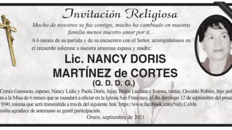 Lic. Nancy Doris Martínez de Cortes - Invitación Religiosa