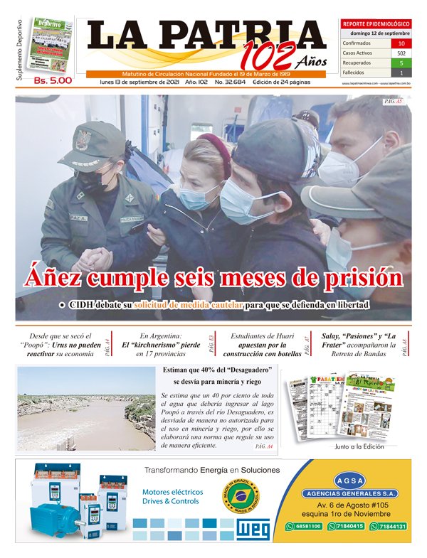 Edición impresa del periódico La Patria