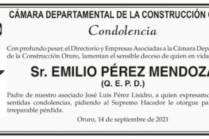 Condolencia por el fallecimiento de Emilio Pérez Mendoza
