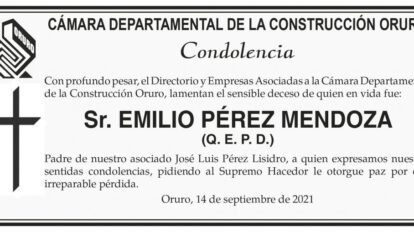 Condolencia por el fallecimiento de Emilio Pérez Mendoza
