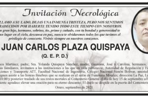 Invitación Necrológica: Ing. Juan Carlos Plaza Quispaya