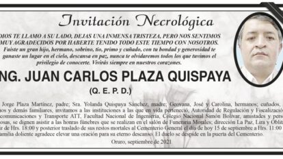 Invitación Necrológica: Ing. Juan Carlos Plaza Quispaya