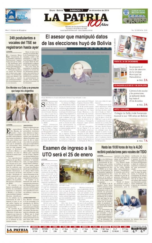 Portadas impresas del periódico La Patria