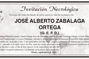Invitación Necrológica: José Alberto Zabalaga Ortega