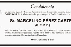 Condolencia Sr. Marcelino Pérez Castro