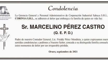 Condolencia Sr. Marcelino Pérez Castro
