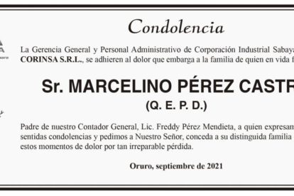 Condolencia Sr. Marcelino Pérez Castro