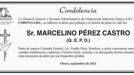 Condolencia Sr. Marcelino Pérez Castro