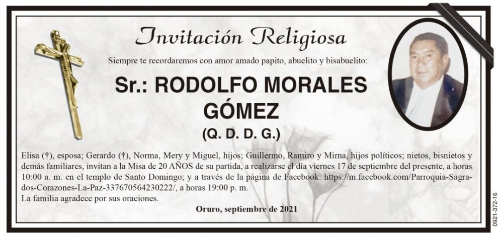 Invitación Religiosa: Rodolfo Morales Gómez