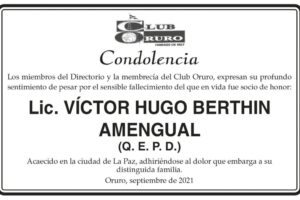 Condolencia por el fallecimiento de Lic. Víctor Hugo Berthin Amengual