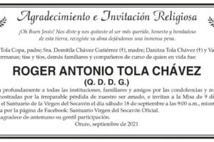 Agradecimiento e Invitación Religiosa por Roger Antonio Tola Chávez