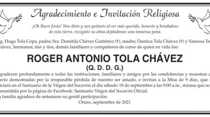 Agradecimiento e Invitación Religiosa por Roger Antonio Tola Chávez