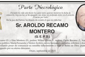 Parte Necrológico de Aroldo Recamo Montero
