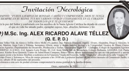Invitación Necrológica de Alex Ricardo Alave Téllez