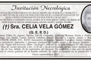Invitación Necrológica de Celia Vela Gómez