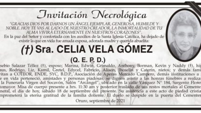 Invitación Necrológica de Celia Vela Gómez