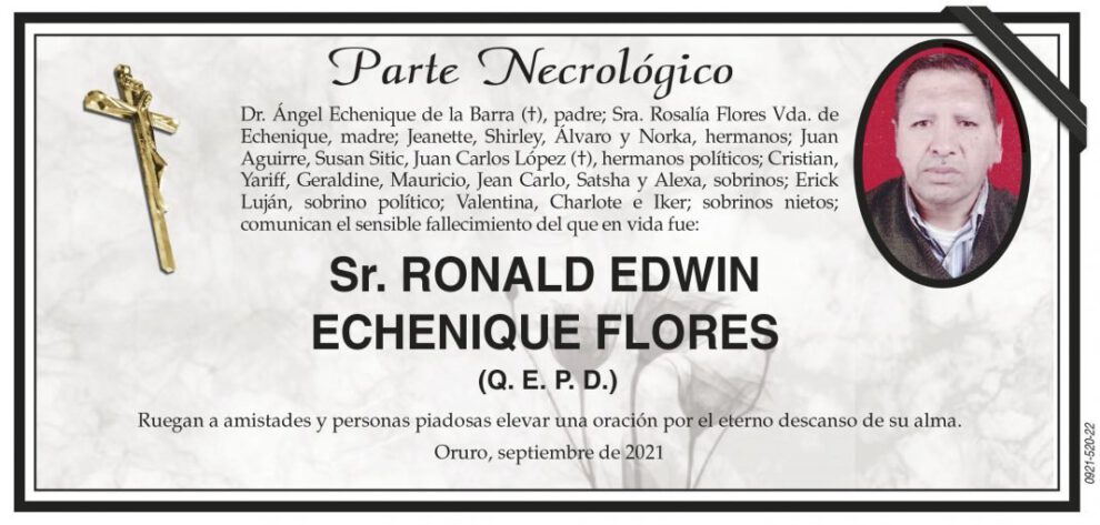 Parte Necrológico de Ronald Edwin Echenique Flores
