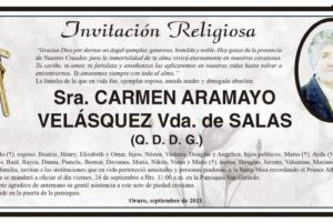 Carmen Aramayo Velásquez, invitación religiosa en su memoria