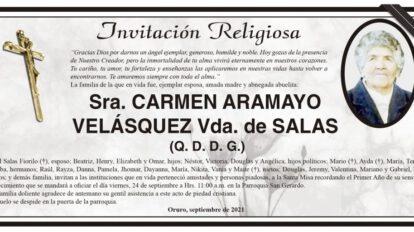 Carmen Aramayo Velásquez, invitación religiosa en su memoria