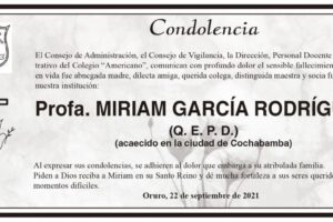 Condolencia por el fallecimiento de Profa. Miriam García Rodríguez