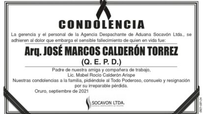 Condolencia por el fallecimiento de José Marcos Calderón Torrez
