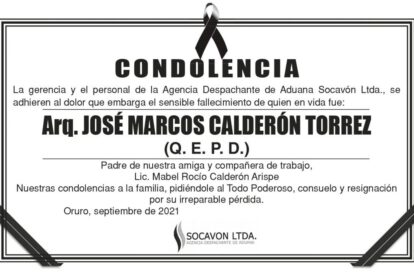 Condolencia por el fallecimiento de José Marcos Calderón Torrez