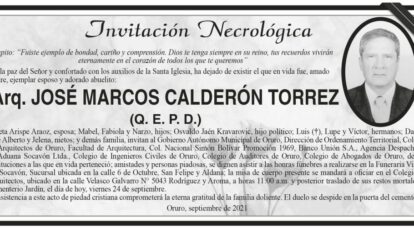 Invitación Necrológica de José Marcos Calderón Torrez