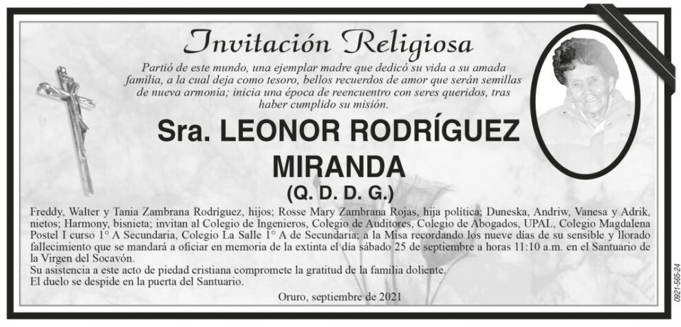 Obituario de Leonor Rodríguez Miranda