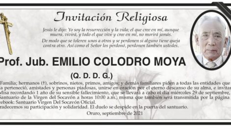 Invitación Religiosa para Prof. Jub. Emilio Colodro Moya