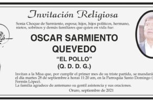 Invitación religiosa para Oscar Sarmiento Quevedo