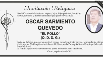 Invitación religiosa para Oscar Sarmiento Quevedo