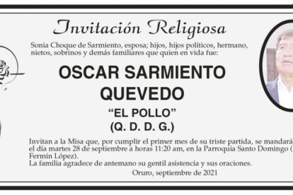Invitación religiosa para Oscar Sarmiento Quevedo