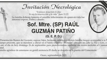 Invitación Necrológica Raúl Guzmán Patiño