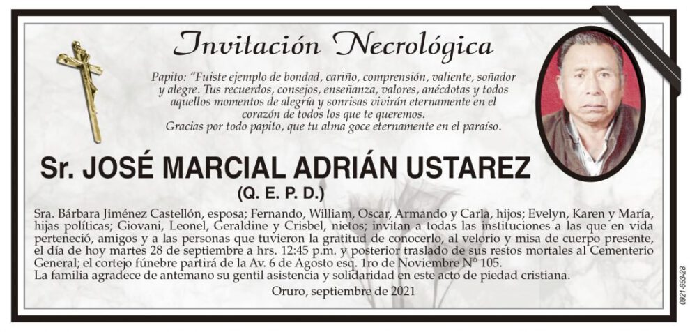 Invitación Necrológica: José Marcial Adrián Ustarez