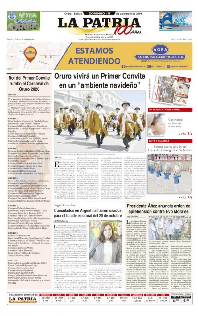 Portadas impresas del periódico La Patria