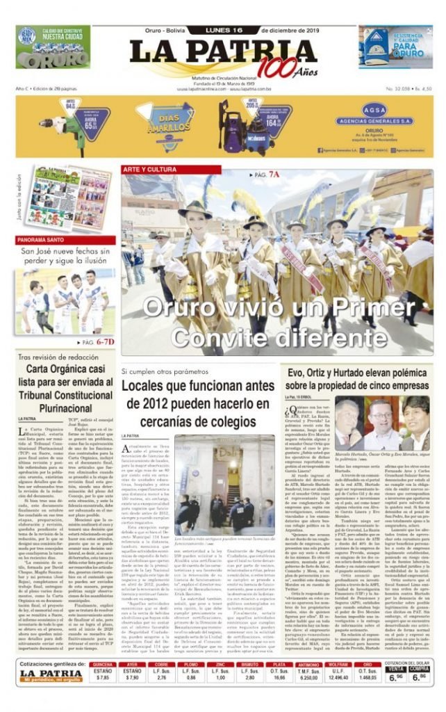 Portadas impresas del periódico La Patria