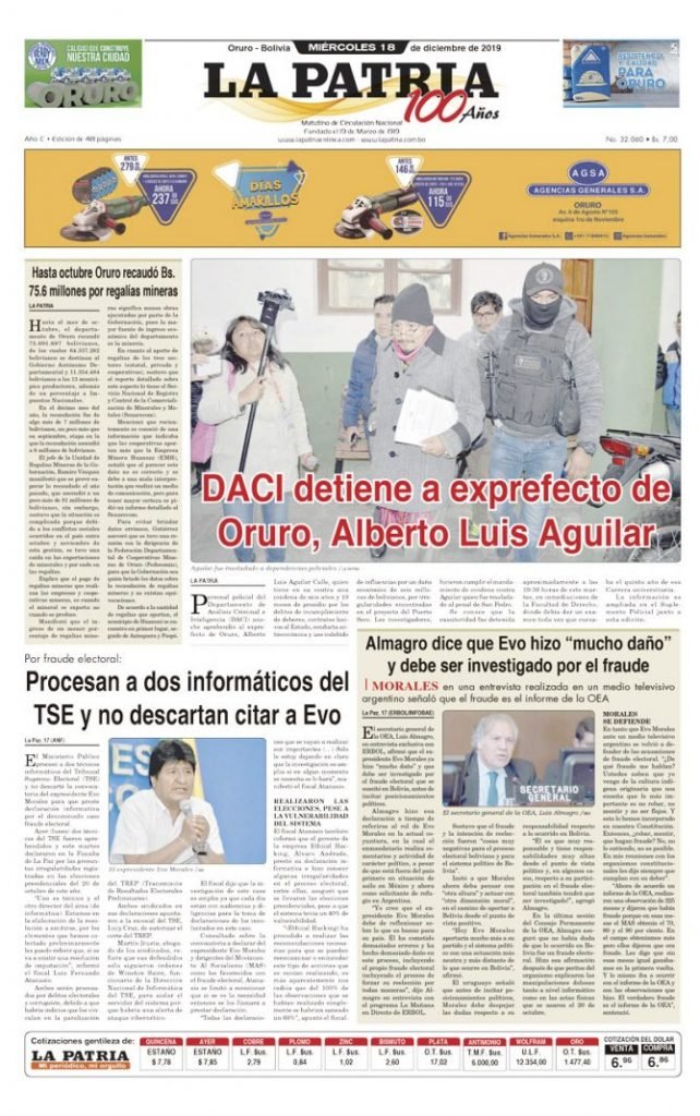 Portadas impresas del periódico La Patria