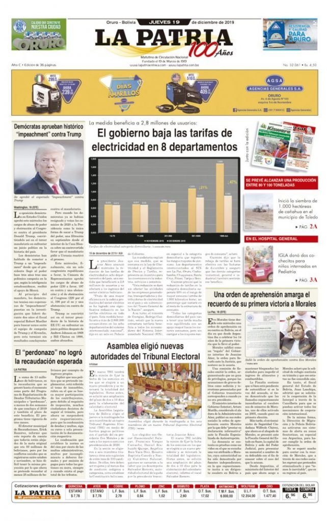 Portadas impresas del periódico La Patria