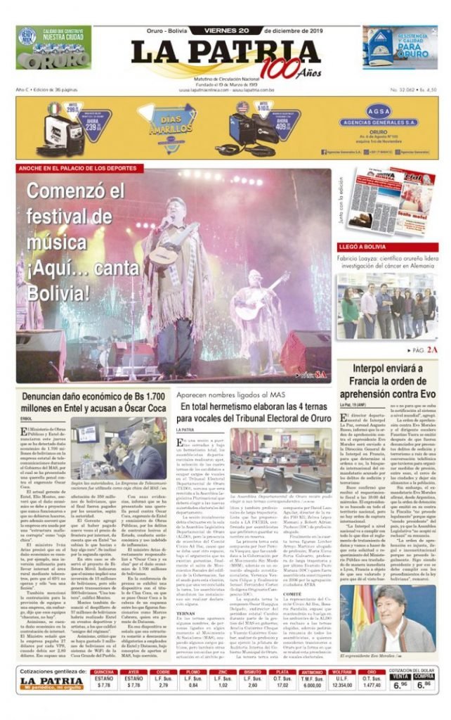 Portadas impresas del periódico La Patria