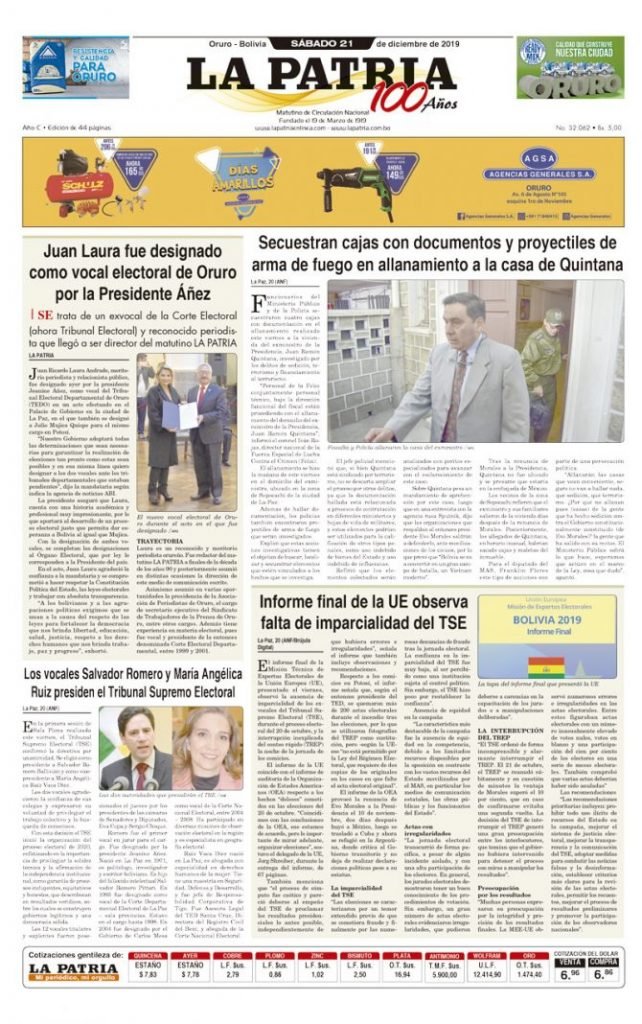 Portadas impresas del periódico La Patria