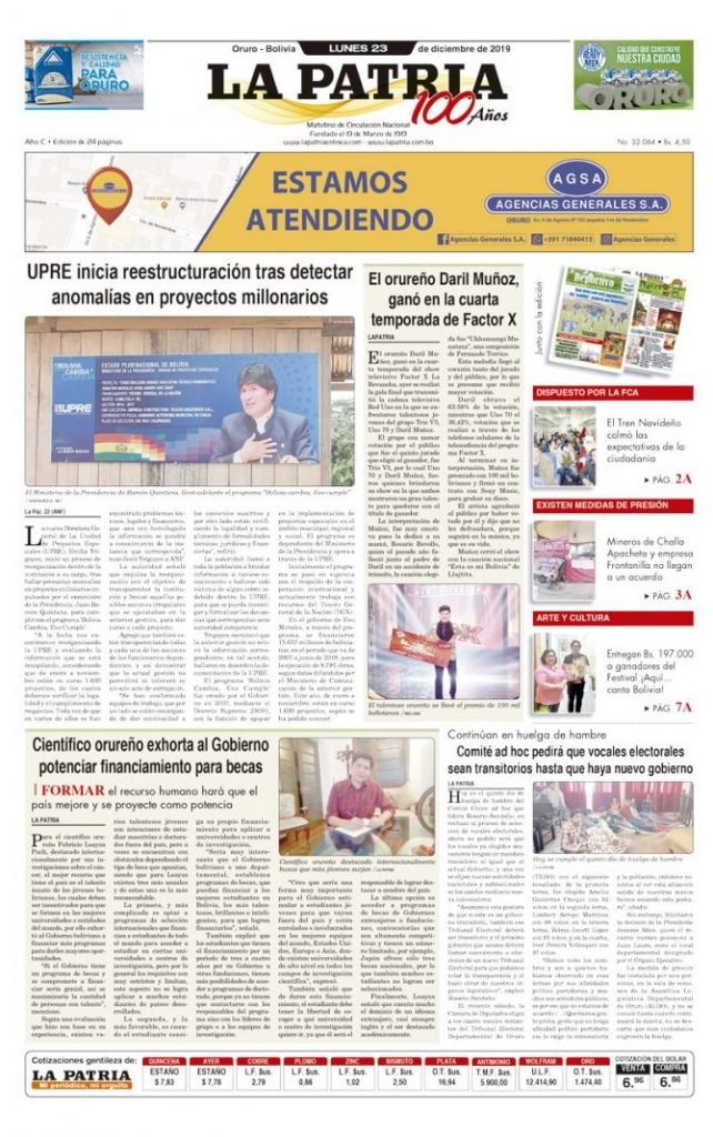 Portadas impresas del periódico La Patria