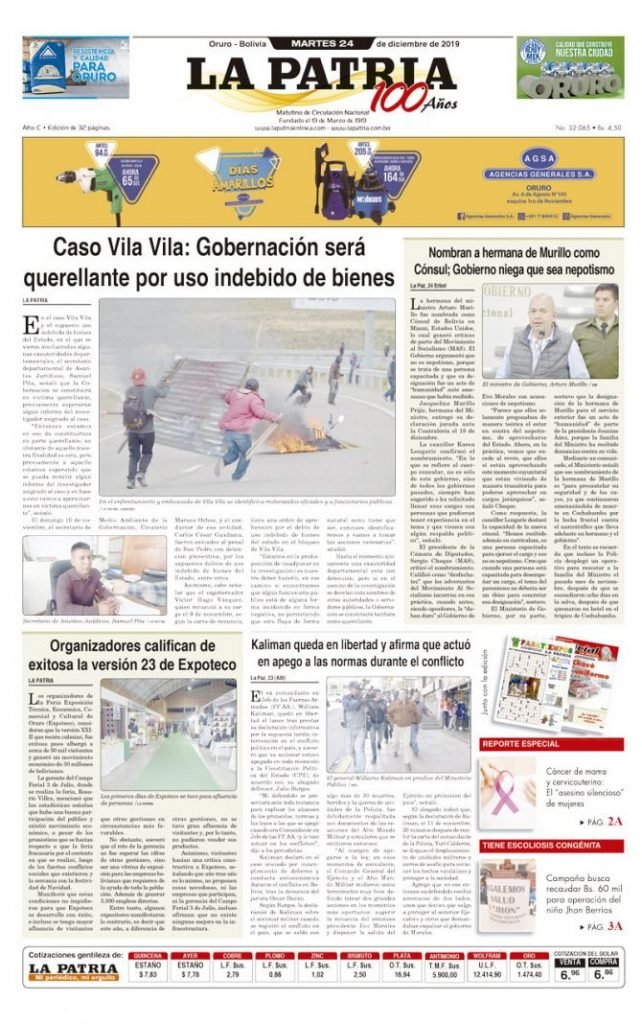 Portadas impresas del periódico La Patria