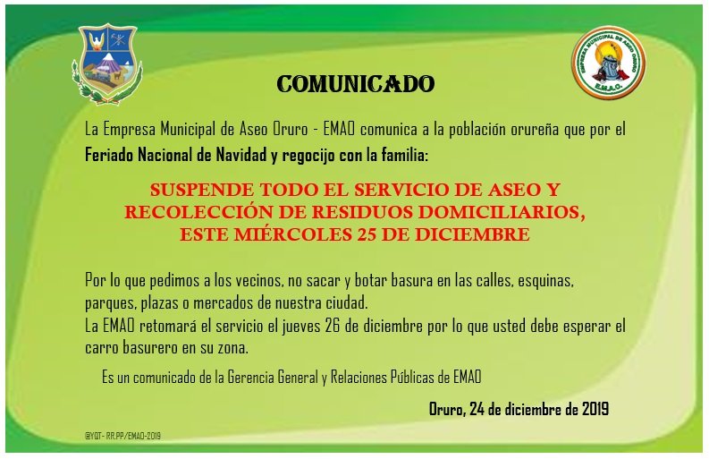 EMAO suspende recolección de basura por Navidad