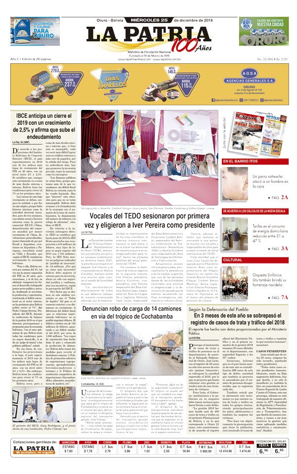 Portadas impresas del periódico La Patria
